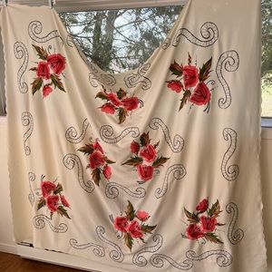 62” X 67” Floral Embroidered Tablecloth